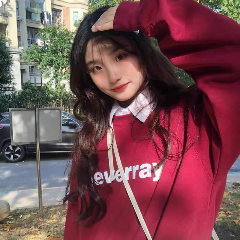 圆领卫衣女港风vibe风小清新少女百搭舒适宽松加绒加厚印花上衣潮