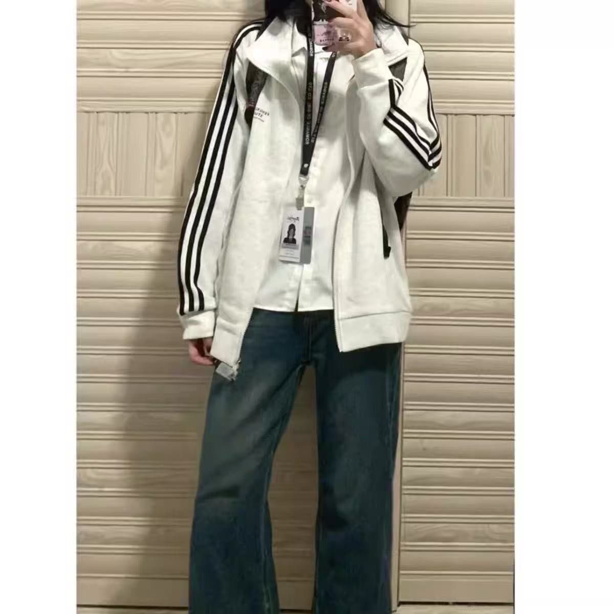 美式复古三条立领卫衣外套女2026春秋新款宽松设计学生情侣装开衫