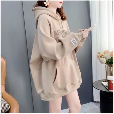 2023冬季新款连帽套头印花字母上衣女慵懒风显瘦减龄加绒加厚卫衣