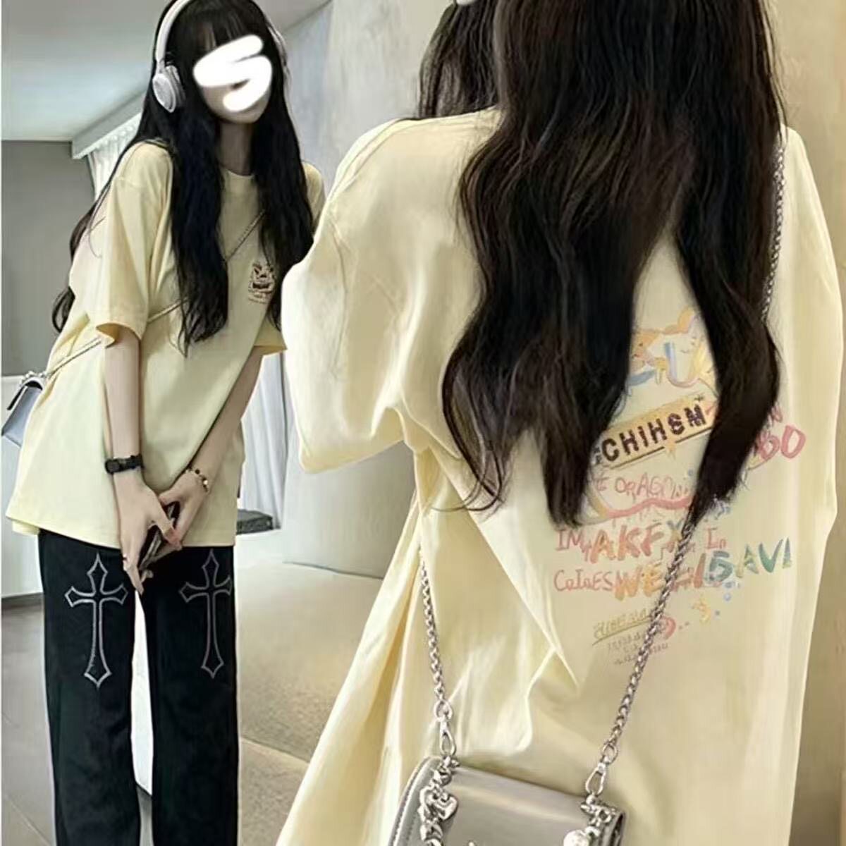 美式复古短袖t恤女夏季新款宽松小众超好看上衣女潮牌设计感半袖