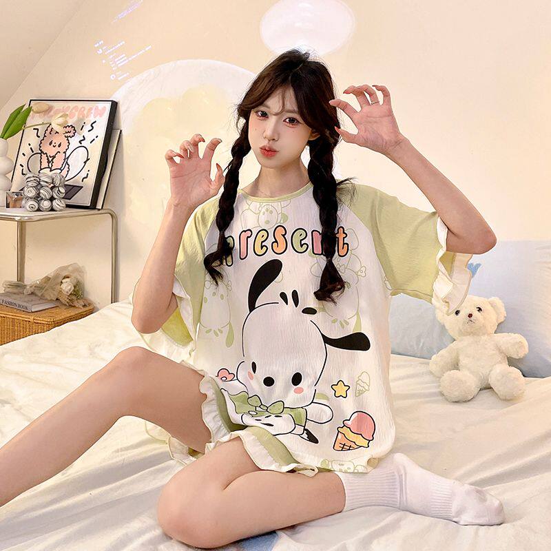 云朵棉夏季睡衣女2026新款少女短袖短裤学生卡通家居服套装可外穿