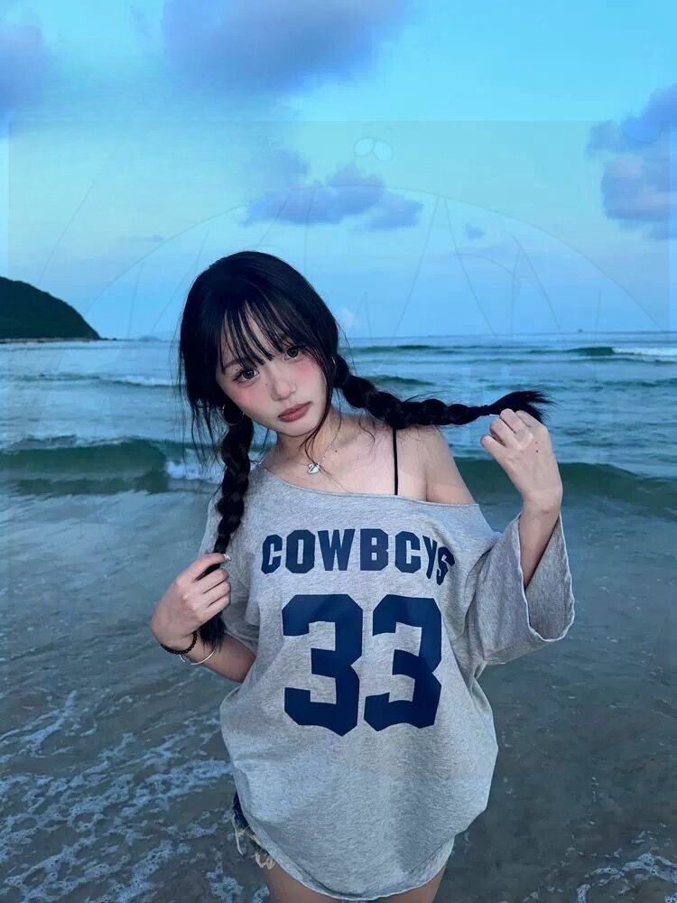 美式复古学院风斜肩短袖T恤女夏季2026年新款小众设计感灰色上衣