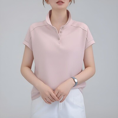 夏季纯色翻领飞飞袖显瘦T恤女