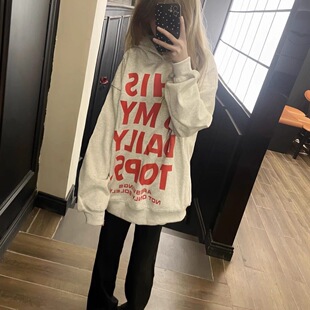 美式chic连帽卫衣女街头字母春秋款印花复古潮牌宽松上衣外套ins