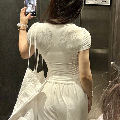 WHPOWER辣妹风高街烫钻短袖T恤