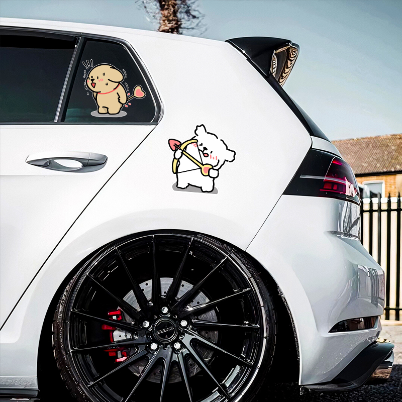新款2025新年线条小狗车贴汽车对联三角窗车贴车窗贴纸创意装饰贴