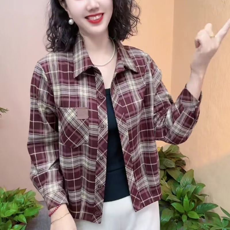 港风红色格子衬衫外套女2026春季新款宽松显瘦小个子洋气开衫外套