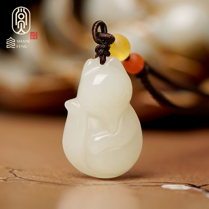 和田玉小狐狸吊坠男女情侣九尾狐玉坠子白玉玉石项链挂件饰品首饰