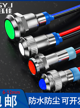 6/8/10/12MM金属指示灯信号LED电源灯车载灯24V220V6V12V带线防水