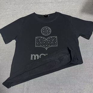 新品Mar 烫钻款T恤亚麻竹节棉T恤女士T恤短袖T复古logo女夏天T恤