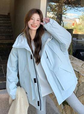 蓝色时尚羽内胆锋衣外套女冬季冲2C301-860025绒新款韩版加厚保暖