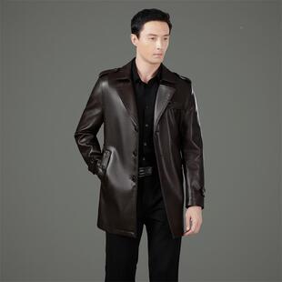 休闲加绒海机车皮夹年大 领中长款 绵高端宁皮衣男羊青皮西6068 F装