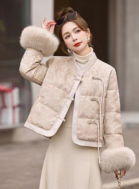 现货女式羽绒服2HE998380胆4冬季新款圆3领时尚毛毛羽绒内短外套H