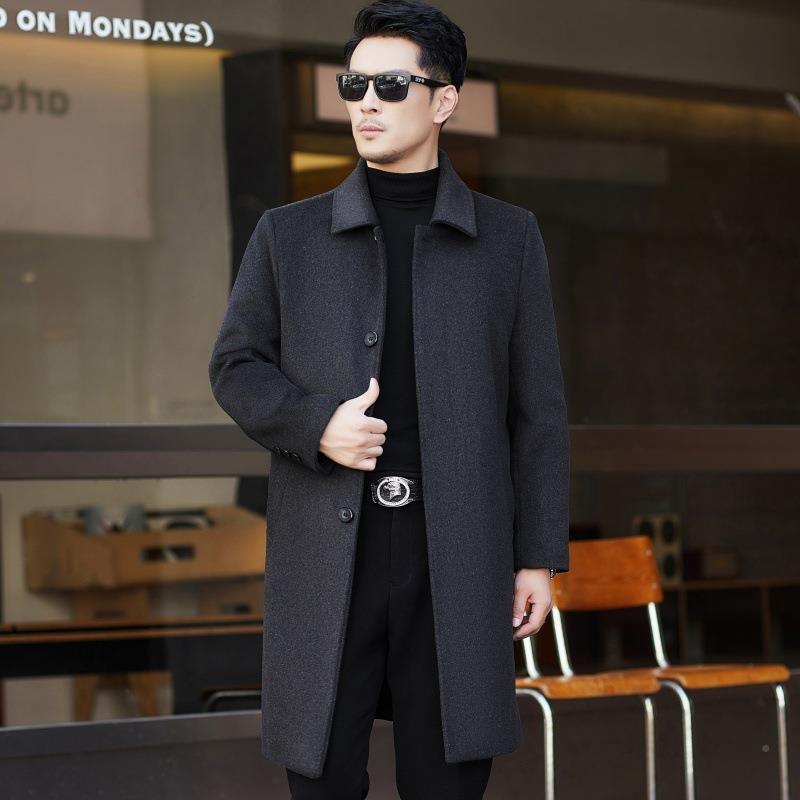 羊绒大衣男中长款IUI冬季加羽厚休男士风中年爸爸羊毛闲呢子绒外