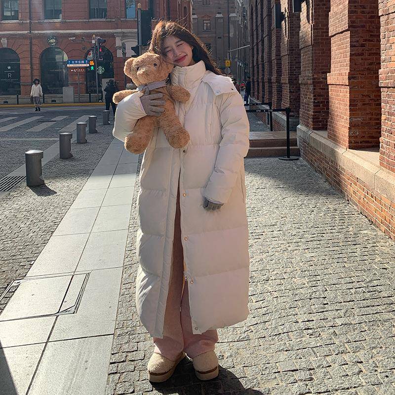 白色今年流行长款连帽羽绒服女205年季新款290鸭b239-811绒保暖白
