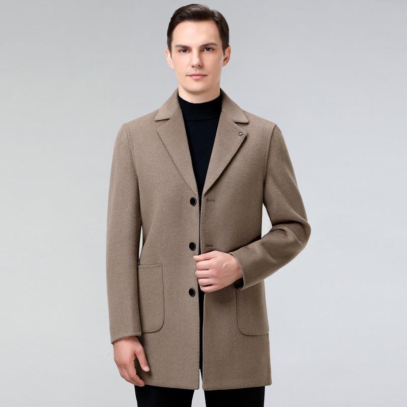 冬西羊绒青EKQ中年男装士大装双面呢大衣中长款保暖羊毛衣外套