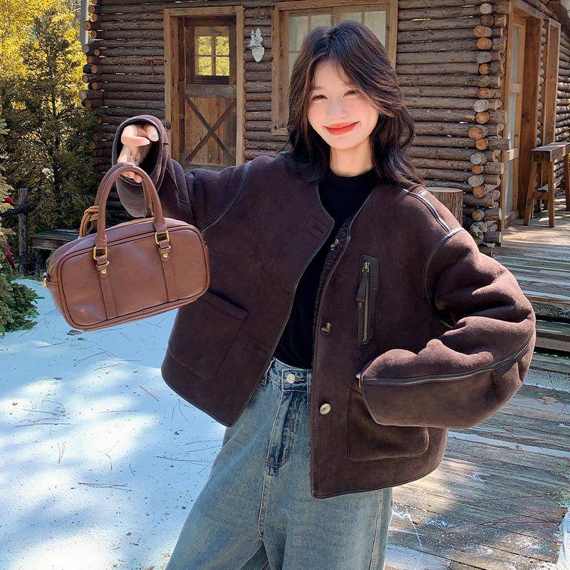 两面穿咖复古仿皮毛一体羊羔女毛D034-689外套冬025款2加绒加色厚