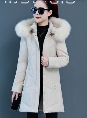 正品5撤柜羽绒女士中服长2款51-81802新款白鸭绒修身大码加厚毛领