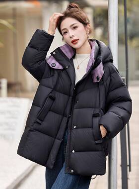 2025季新ME59176-品女装休闲时尚羽立领冬保暖中长帽绒服外套女ME