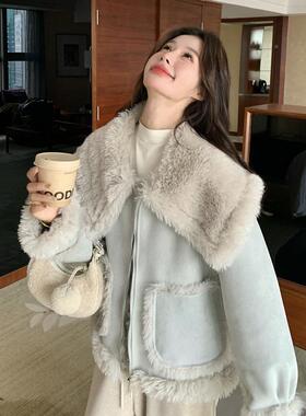 蓝色羊羔毛拼接大领仿皮毛一体感外C203-557套女0翻25冬新2款设计