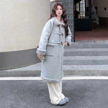 仿毛一外体羔羊毛套女冬2025超火爆款中长款加绒加皮厚b189-881牛