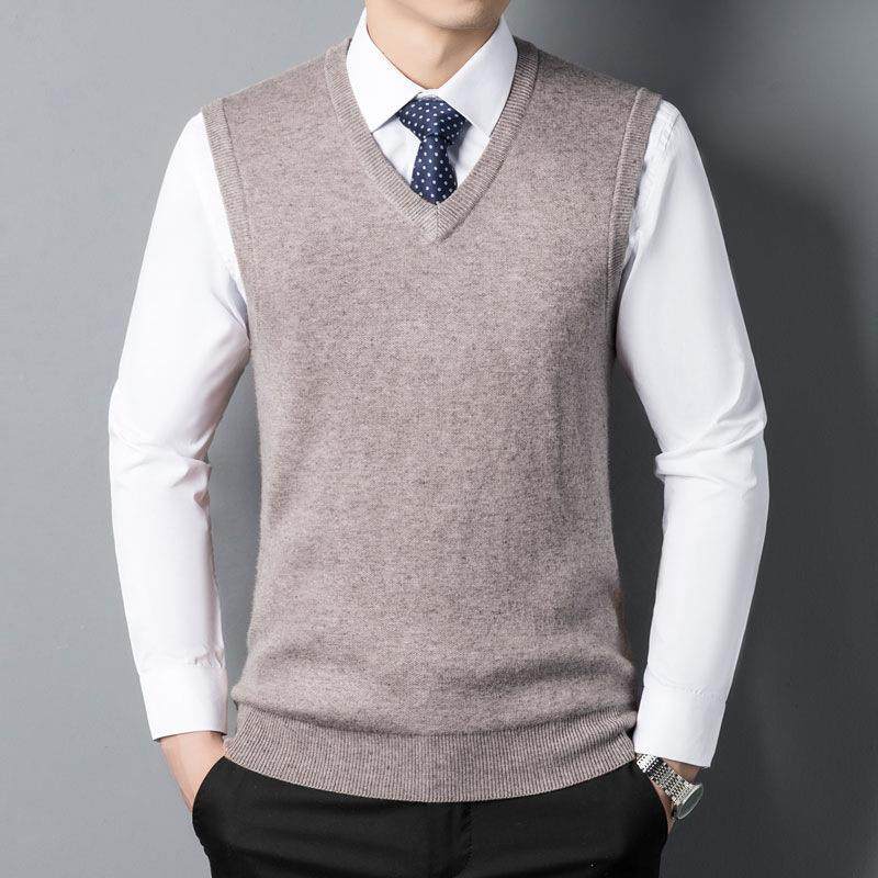 绒2022冬季男6522-P士加加厚羊绒针织背心V领无袖宽纯色保暖毛松
