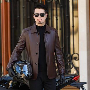 S5休闲翻领中年爸爸外套真皮新男装 头层绵春羊皮款 皮衣男秋1836