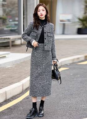 气质名媛小香尚风羽绒外套半身裙两YX86213-件装套白鸭服绒时套女