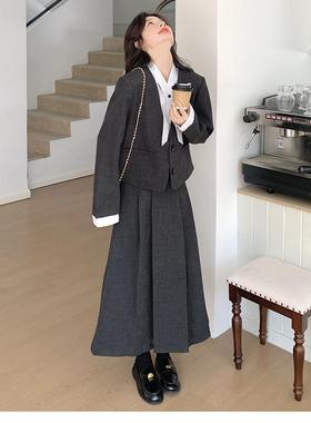 深灰色小风香西服女套装裙20C062-2512秋韩系5高级感气质时尚半身