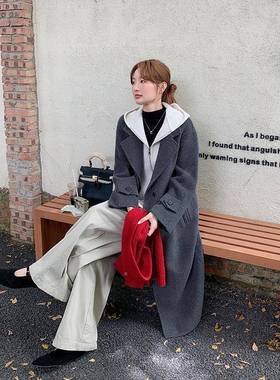 灰色双面呢外套女季025新2款复古英伦风约气质简中长D079-895冬款