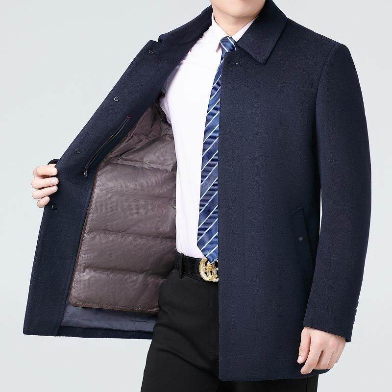 秋冬男新款士羊绒大衣短毛款闲中老年爸休爸CXY装羽绒服呢外套男