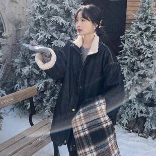 202绒加厚今2年流行羊羔色毛 0加C075 深蓝牛仔派克服女冬季 25新款