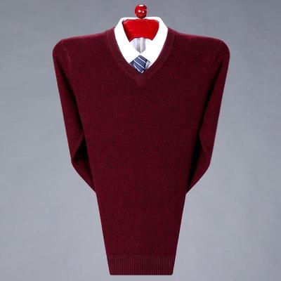 2023毛307-V冬季年中男士尚羊绒衫时休闲套头V领羊毛针织衫纯色打