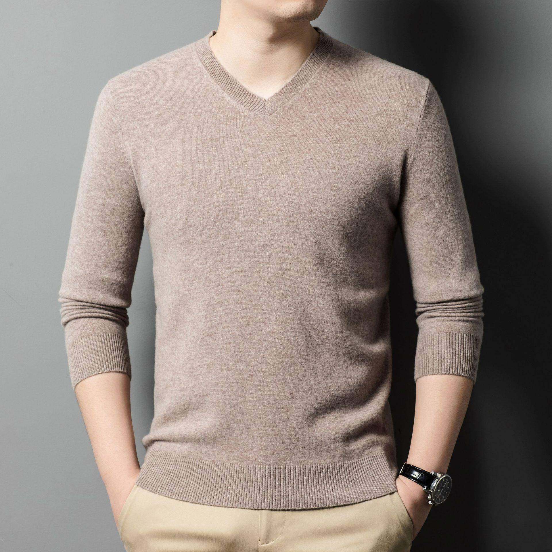 224秋冬季新8806-T款休中青年男士V领闲套头针织绒羊打底衫羊毛衣