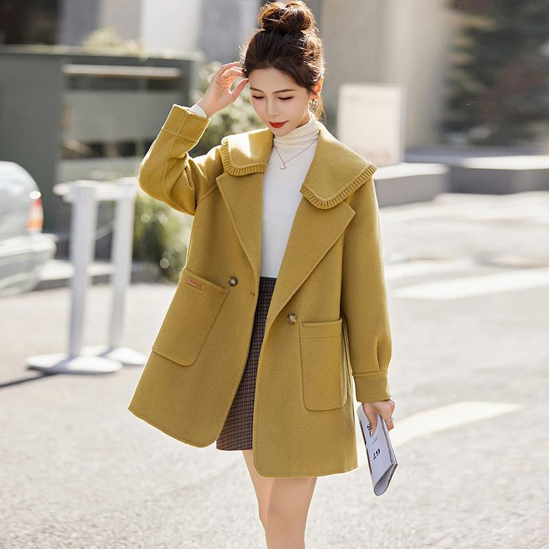 羊级毛衣双面呢子大小女中长款2024秋冬新款个子高感气质毛呢ZQI8