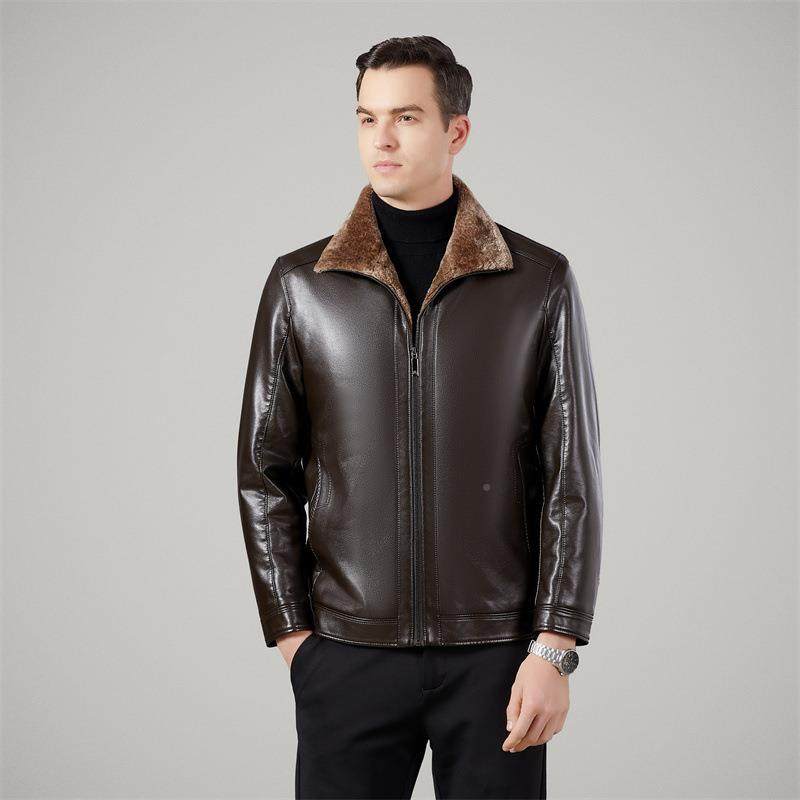 装羊中年男绒士真皮皮衣男式加加厚皮夹克绵皮扣子外套LIN冬皮毛