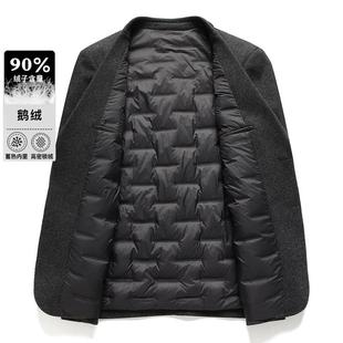 尚闲保暖白鹅绒羽绒服外套男装 冬HNR新季 羽时绒西装 中年男士 休款
