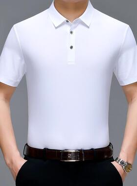 2端024o桑蚕丝短袖t恤男翻无领中年商务半袖体82338-Y恤高爸爸装