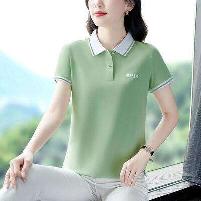 品牌冰丝短衣袖恤女夏搭洋89871887装新款气妈妈衫高端百上翻领