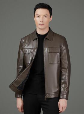 男雷军同YLF款皮衣外绵进口秋冬新款休闲黑色翻领套羊皮夹克高端