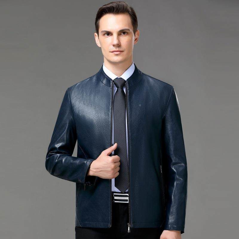进口绵羊真皮皮UMD衣男士翻松海宁领皮秋夹克中老年爸爸装宽春季