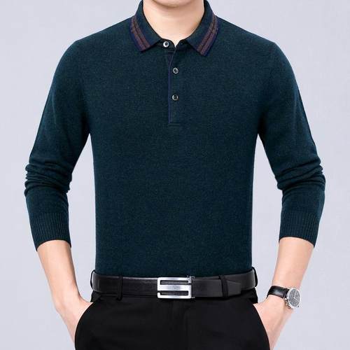 229G819-G023冬季新款羊衫中男士翻领商年务P绒olo衫衫针织打底毛