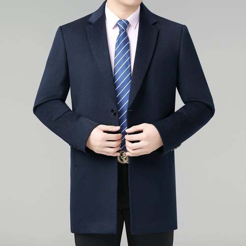 秋冬羊子毛大男士中款西装衣领修身羊长毛呢大衣外套OLR男装毛呢