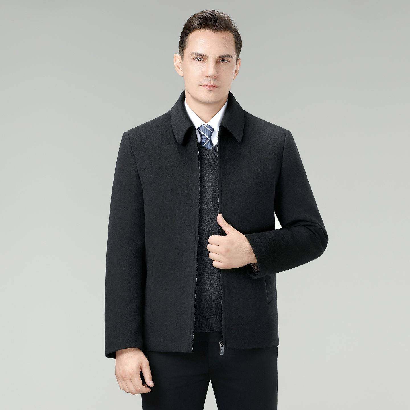 2025双面毛呢大衣8302-C男厚款羊暖绒外套保可拆内服胆羽绒羊中年