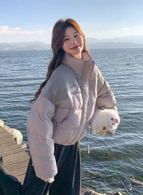 韩系粉色鸭拼接立领羽绒4服女2季02冬新ZZB271 9款时尚休闲小个子