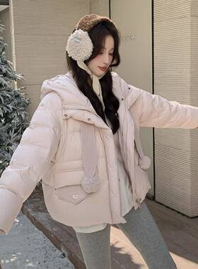 韩系学个院风短款羽绒服女冬款加厚连帽牛2B153-28角小子新白鸭绒