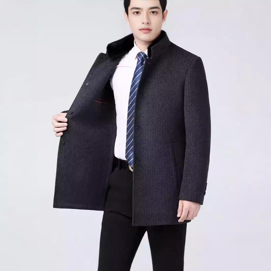 羊绒大衣男士UML外中长商款务休闲中老年端爸爸装立领羊高毛尼双