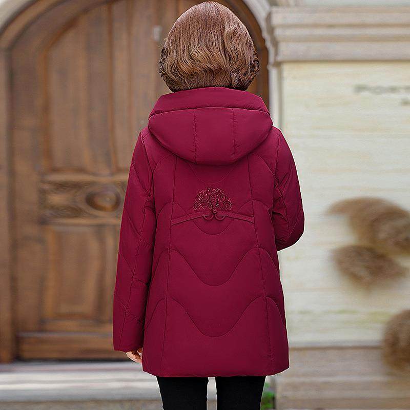 正品撤柜妈外122-8838妈老装白鹅绒羽绒服5202新款女中年连帽宽松