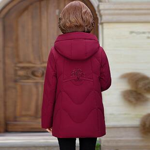 正品撤柜妈外122-8838妈老装白鹅绒羽绒服5202新款女中年连帽宽松