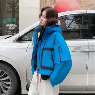 M752新服款 季 冲锋5衣羽绒女冬20b275 工装 巨好看90白 蓝色连帽短款